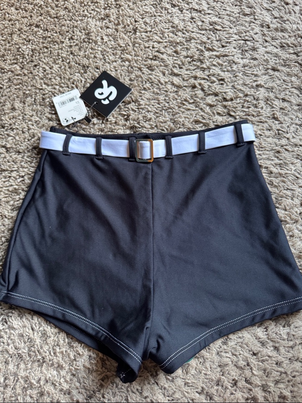 Free People Black Swim Biker Shorts with White Belt
